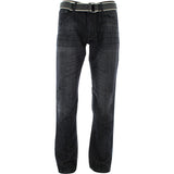 Fusai - Men's Belted Embroidery Pocket Jeans - Black - V.I.M. - 1