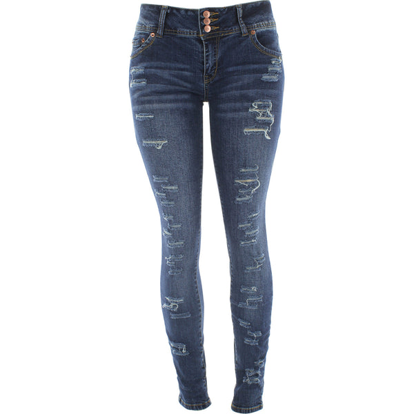 Highway - Women's Rips All Over 3 Buttons pants - Dark Blue - V.I.M. - 1