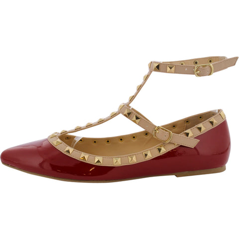 Wild Diva - Women's Pointy Studs Flats - Red