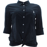 Us Polo Assn. - Women's Tie Front Long Sleeve Woven Shirts - Black - V.I.M.