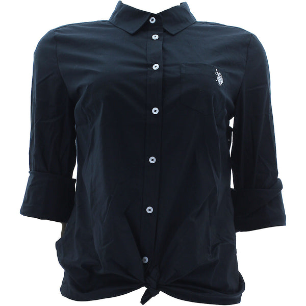 Us Polo Assn. - Women's Tie Front Long Sleeve Woven Shirts - Black - V.I.M.
