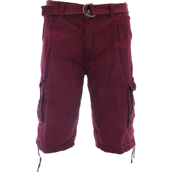 Denim Culture - Men's Garment Dye Cargo Belted Shorts - Burgundy - V.I.M. - 1