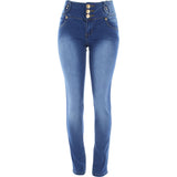 Risque - Women's 3 Button Rhinstone Loops Push Up pants - Medium Blue - V.I.M. - 1