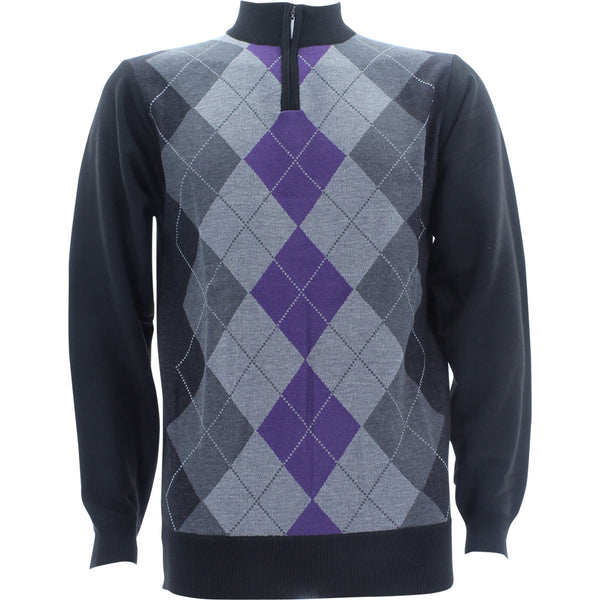 Sahara - Men's Argyle 1/4 Zip Sweatshirts - Purple - V.I.M. - 1