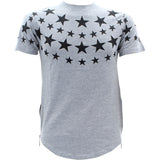 Focus - Men's Star Print Side Zip Scallop T-Shirts - Heather Grey/Black - V.I.M. - 1