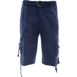 Denim Culture - Men's Garment Dye Cargo Belted Shorts - Navy - V.I.M. - 1