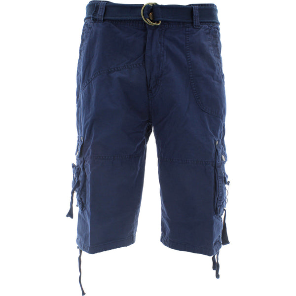 Denim Culture - Men's Garment Dye Cargo Belted Shorts - Navy - V.I.M. - 1