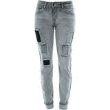 Azazel - Women's Patches Cuff Boyfriend Jeans - Light Grey - V.I.M. - 1