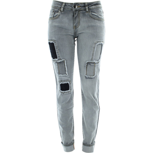 Azazel - Women's Patches Cuff Boyfriend Jeans - Light Grey - V.I.M. - 1