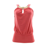 Fashion Magazine - Women's Front Gold Chain Sleeveless Tops - Coral - V.I.M. - 1