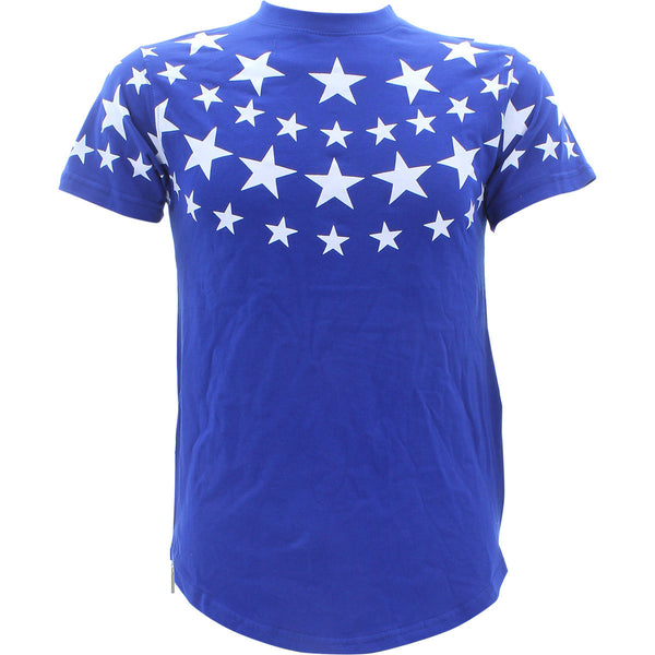Focus - Men's Star Print Side Zip Scallop T-Shirts - Royal/White - V.I.M. - 1