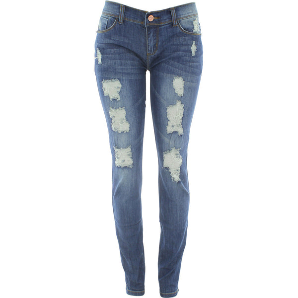 Ankor East - Women's Rips Stretch Denim Jeans - Dark Blue - V.I.M. - 1