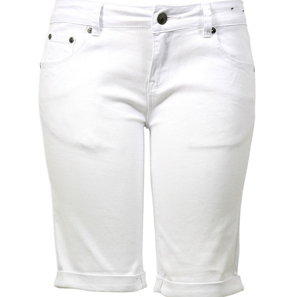 Azazel - Women's  Cuff Twill Bermuda Shorts - White - V.I.M. - 1