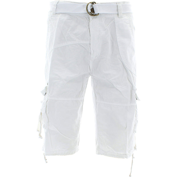 Denim Culture - Men's Garment Dye Cargo Belted Shorts - White - V.I.M. - 1