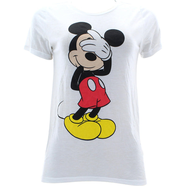 Disney - Women's Mickey Hiding Face T-Shirts - White - V.I.M. - 1