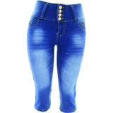 Tush Push - Women's 4 Button Rivets Back Pocket Capri - Medium Blue - V.I.M. - 1