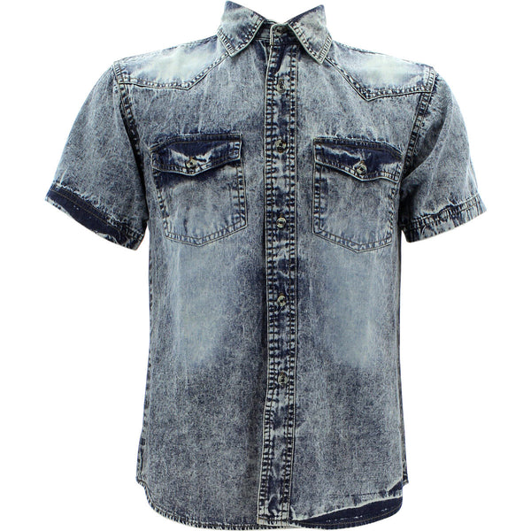 Hawk Bay - Men's Denim Short Sleeve Button Up Shirts - Light Blue - V.I.M. - 1
