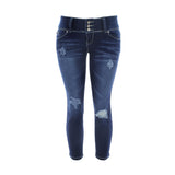 Y.M.I. - Women's 3Bttn Rips Flood Capri - Dark Blue  - V.I.M. - 1