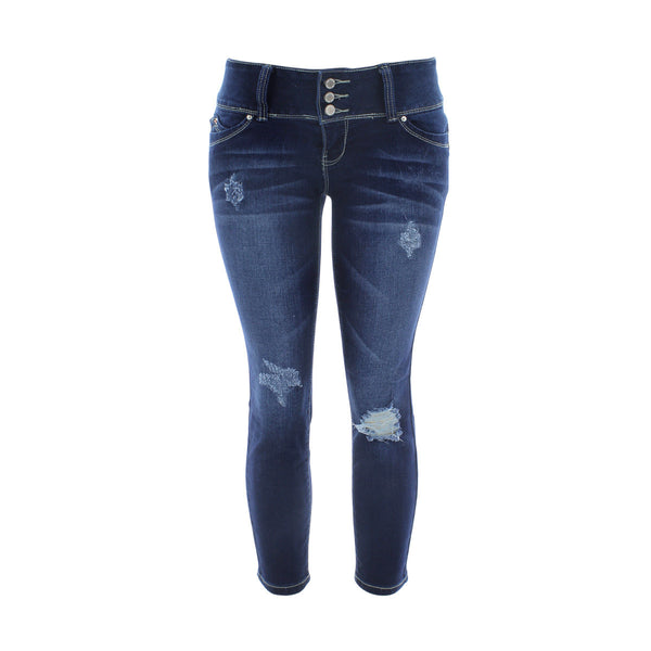 Y.M.I. - Women's 3Bttn Rips Flood Capri - Dark Blue  - V.I.M. - 1