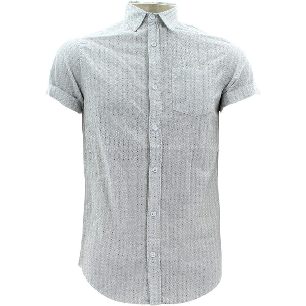 Seven Souls - Men's Circles With Dots Short Sleeves Button Up Shirts - White - V.I.M. - 1