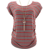 Paper Moon - Women's Striped With Diamond Chain Shirts - Coral - V.I.M. - 1