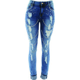 Refresh - Women's Rhinestone Chains Skinny pants - Medium Blue - V.I.M. - 1