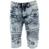 Imperious - Men's Bikers Zipper Raw Edge Shorts - Dark Blue Washed - V.I.M. - 1
