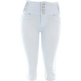 Tush Push - Women's Rhinestones Bermuda Capri - White - V.I.M. - 1