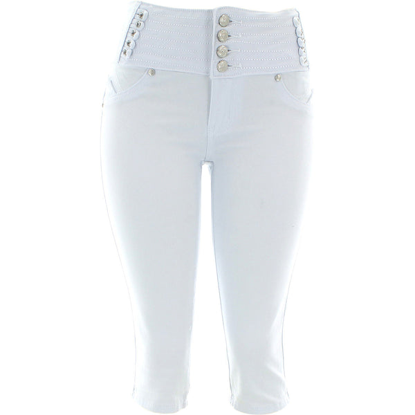 Tush Push - Women's Rhinestones Bermuda Capri - White - V.I.M. - 1