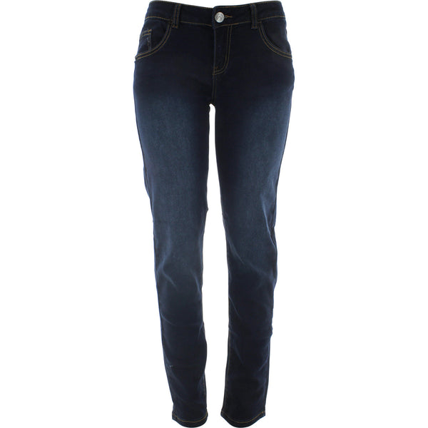 Azazel - Women's Basic 5 Pockets Stretch With Pu Jeans - Dark Indigo - V.I.M. - 1