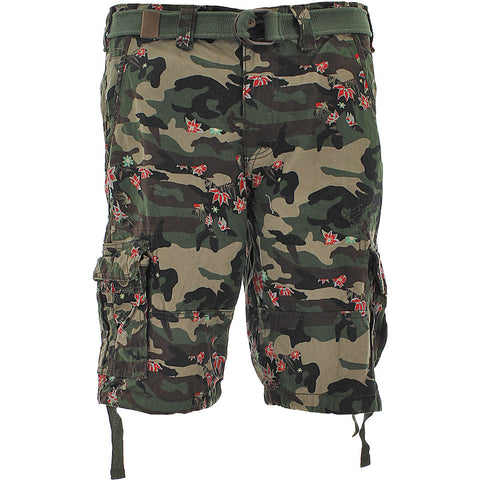 Men's Belted Camo Floral Cargo Shorts