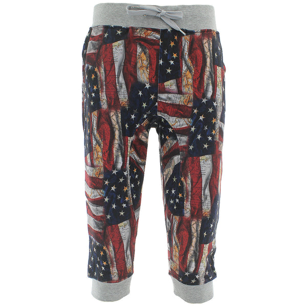 Bong Hwa Usa Inc - Men's Allover Star Flag Capri Joggers - Navy/Grey - V.I.M. - 1