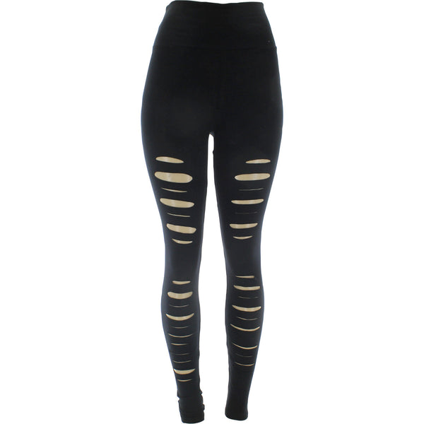 Many Many - Women's Lazer Front Rips Leggings - Black - V.I.M. - 1
