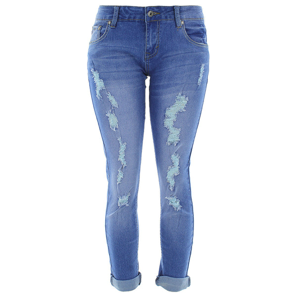 Bee & Ceci - Women's Rips Boyfriend pants - Medium Blue - V.I.M. - 1