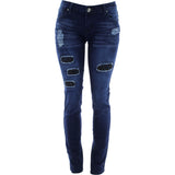 Bamboo - Women's Light Rips Sequin Patches Jeans - Dark Blue - V.I.M. - 1
