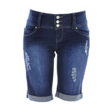 Y.M.I. - Women's Rips 3Bttn Bermuda Shorts - Dark Blue  - V.I.M. - 1