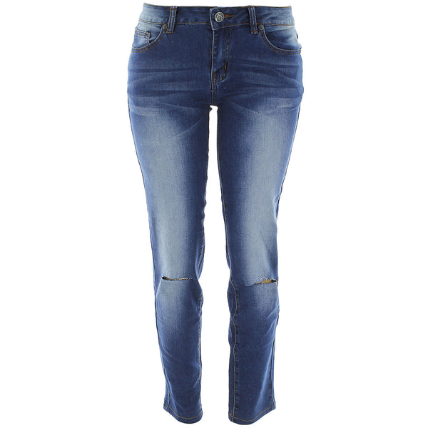 Bany - Women's Knee Slit With 5 Pocket Jeans - Medium Indigo - V.I.M. - 1
