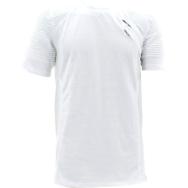 Azazel - Men's 2 Zip With Shoulder Corrugation T-Shirts - White - V.I.M. - 1