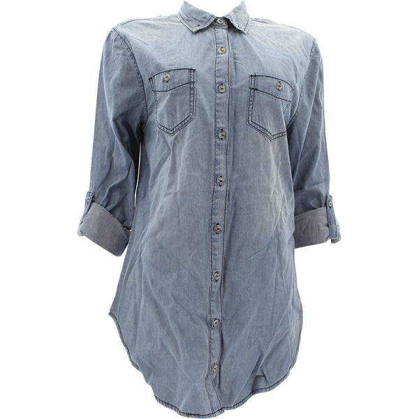 Highway Jeans - Women's Long Tunic Denim Shirts - Medium Blue - V.I.M. - 1