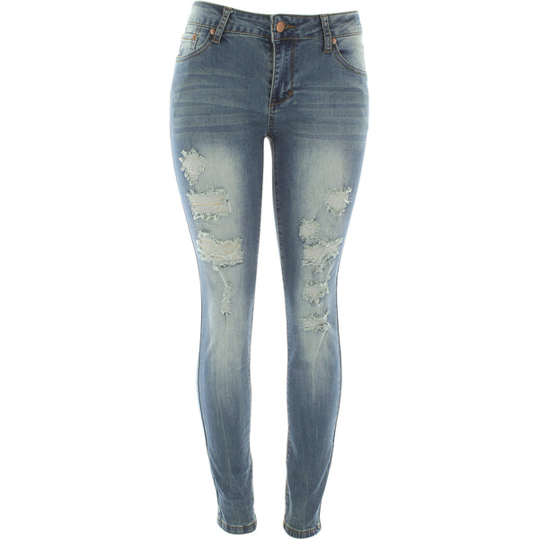 Bee Ceci - Women's Front Rips Stretch Skinny pants - Medium Blue - V.I.M. - 1