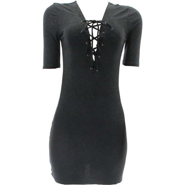 Ambiance - Women's Tie Up Neck Dress - Charcoal - V.I.M. - 1