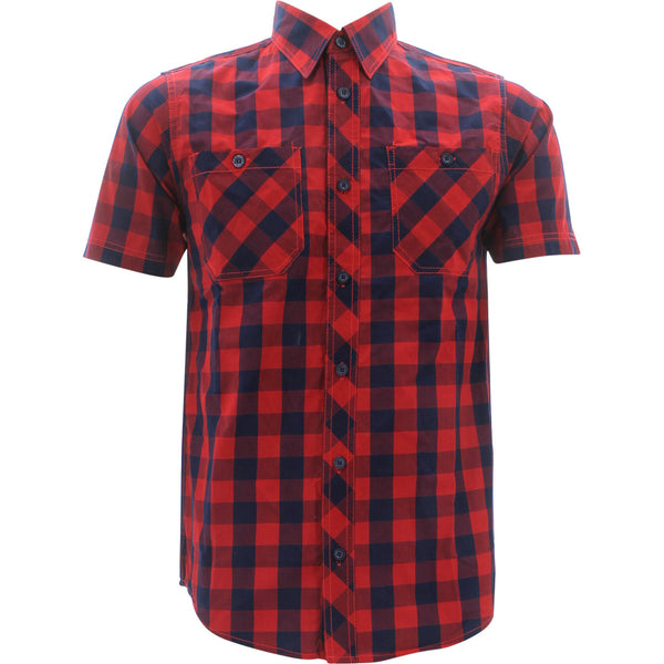 Bleecke Mercer - Men's Short Sleeves Cotton Plaid Shirts - Red - V.I.M. - 1