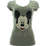 Disney - Women's Mickey Face T-Shirts - Olive - V.I.M. - 1