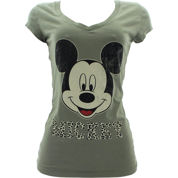 Disney - Women's Mickey Face T-Shirts - Olive - V.I.M. - 1