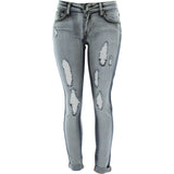 Azazel - Women's Rips Cuff Boyfriend Orange Stitch Jeans - Light Grey - V.I.M. - 1