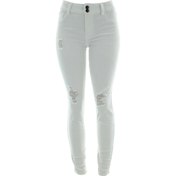 Cello pants - Women's 2 Button Knee Rips Jean's - White - V.I.M. - 1