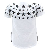 Focus - Men's Star Print Side Zip Scallop T-Shirts - White/Black - V.I.M. - 1