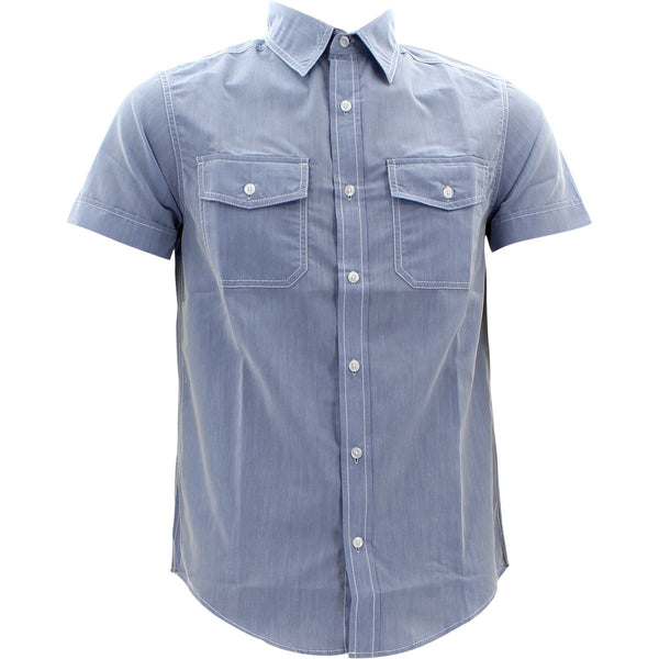 Imperious - Men's Chambray Short Sleeve Woven Shirts - Blue - V.I.M. - 1