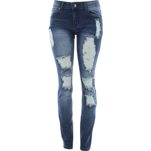 Azazel - Women's Heavy Rips All Over Scrtchs Pocket Jeans - Dark Blue - V.I.M. - 1