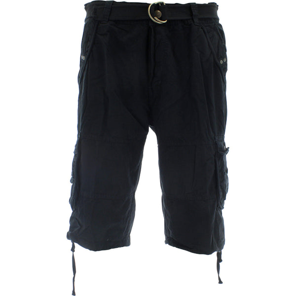 Denim Culture - Men's Garment Dye Cargo Belted Shorts - Black - V.I.M. - 1